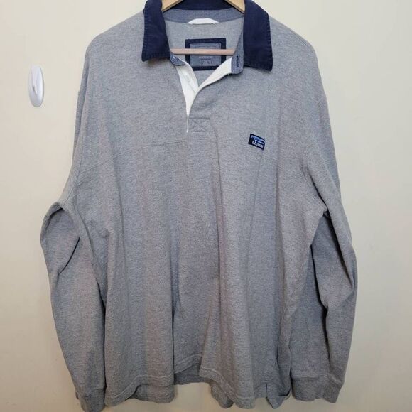 LL Bean Men's Lakewashed Rugby Traditional Fit Long-Sleeve Grey XXL